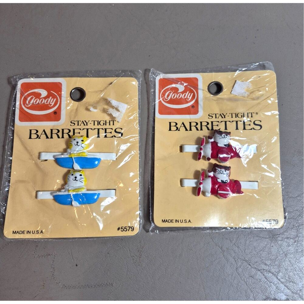 Vintage 1982 Goody Stay-Tight Kitten Hair Barrettes NOS - Sealed Set of 2 Pkgs.